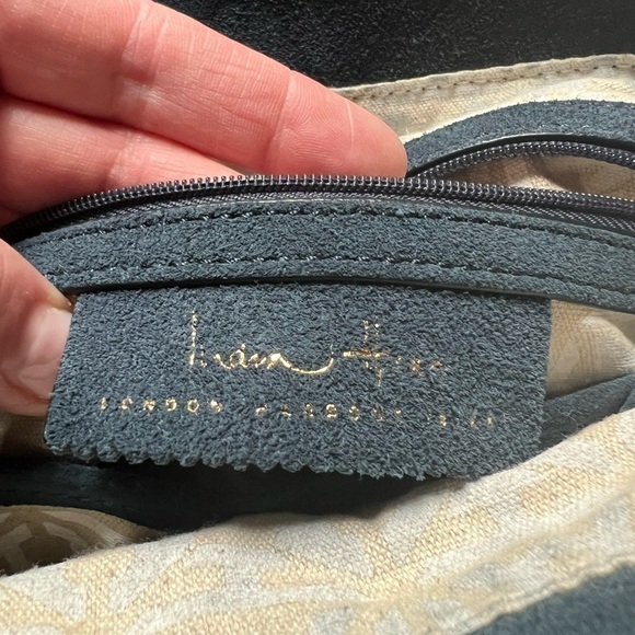 INDIA HICKS Edwina Hobo Slate blue suede soft bag designer retro - Picture 5 of 14